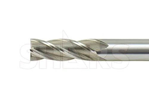 Close-up of Shars HSS 4-flute center-cut end mill, 5/16 in shank, 3/8 in diameter, 3/4 in flute length