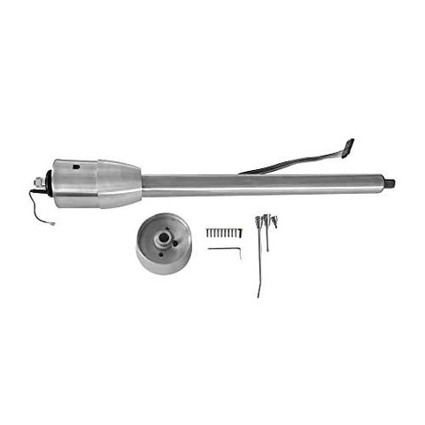 AngyMeck polished stainless steel 32-inch tilt manual steering column with 9-hole wheel adapter and mounting hardware