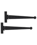 Bean Head Strap Hinges In Wrought Iron Hardware 15 Inch Pair With Hammered Edging And Black Powder Coat Finish, screws included