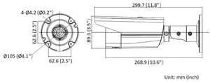 Technical diagram of Top Tier AcuSense Outdoor IP Security Camera With 28 Mm Lens And 120 Db Wide Dynamic Range dimensions and details.