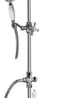 Traditional Exposed Thermostatic Tub And Shower System With Polished Chrome Handheld Showerhead Featuring Slick Metal Finish And Crisp Temperature Control For Top Shelf Bath Upgrades.