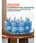 22.8 inch tempered glass lazy susan rotating serving tray with multiple water jugs demonstrating load-bearing capacity.