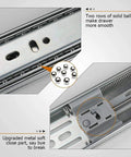 Close-up of 22 Inch Side Mount Soft Close Drawer Slides With Full Extension Three Fold Ball Bearing 100 Pound Capacity