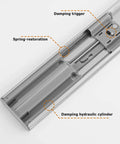 Close-up of Soft Close Drawer Slides 22 Inch Side Mount Heavy Duty Cabinet Drawer Glides 10 Pairs showing damping trigger and components.
