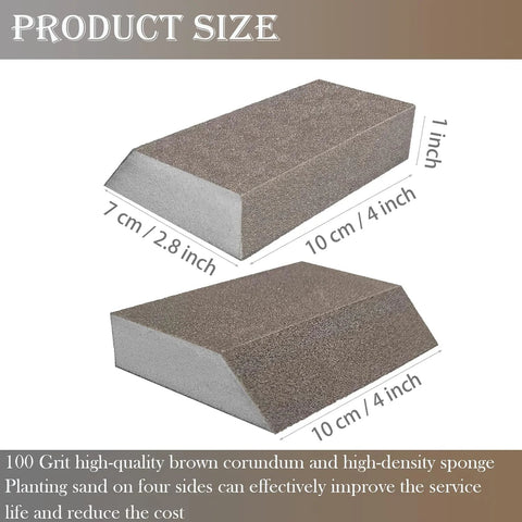 4 Pack 220 Grit Single Angle Sanding Sponges showing size dimensions for wood, metal, drywall