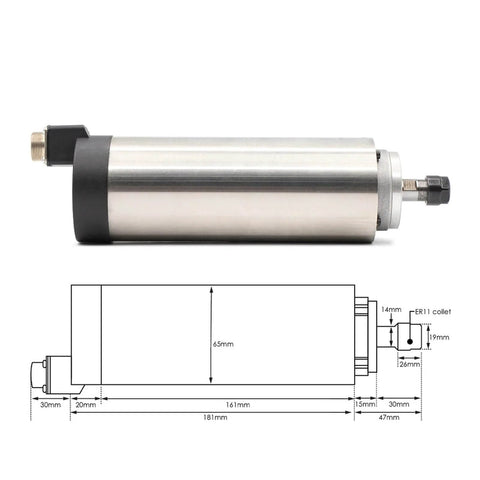 CNC Spindle Motor 220V 800W ER11 65mm Diameter Air Cooled High Speed 4 Bearing Live Spindle DIY CNC Machining Side View