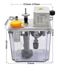 Side view of a 220V Electric Intermittent Lubrication Pump, Fully Automatic CNC Machine Tool Lubricator with transparent oil reservoir.