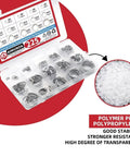 225 Piece External Retaining Ring Set 304 Stainless Steel Circlip Snap Ring Assortment Kit with labeled box and polypropylene info