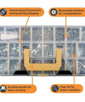 2251 Piece Hardware Assortment Kit with Screws Nuts Bolts and Washers Featuring 3 Stackable Trays shown with removable dividers.