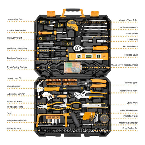 228 Piece Socket Wrench Auto Repair Tool Set With Plastic Toolbox Storage Case All In One Durable High Quality Hand Tools For DIY Home Projects And Auto Maintenance shown open