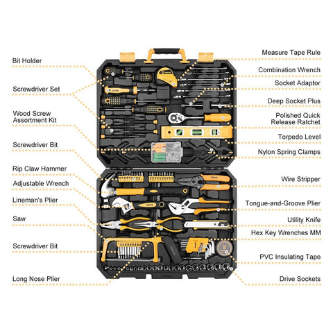 228 Piece Socket Wrench Auto Repair Tool Set With Mixed Hand Tools In Durable Plastic Toolbox Storage Case Chrome Finish Heavy Duty