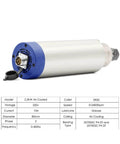 Air Cooled Spindle Motor 2.2KW ER20 With VFD Inverter 110V Aluminum Housing featuring connection port and specifications chart