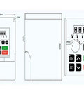 Diagram of 110V VFD inverter for 2.2KW ER20 Air Cooled Spindle Kit For CNC Mills with control buttons and measurements