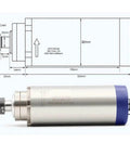 2.2KW ER20 Air Cooled Spindle Kit with 24000 RPM, 0.01mm runout, diagram and dimensions, CNC milling, 80mm bracket
