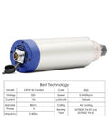 2.2KW ER20 Air Cooled Spindle Kit for CNC Mills with 24000 RPM, 0.01mm runout, shown with voltage and specs.