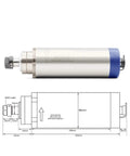 2.2KW ER20 Air Cooled Spindle Kit For CNC Mills With 24000 RPM 0.01mm Runout, diagram and side view, 80mm bracket, 110V VFD
