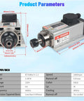 Dimensions and specifications of Beefy 2.2KW Air Cooled Spindle Motor 220V ER20 With Nut And Collet Included High Speed CNC Router Engraver