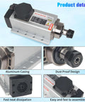 Beefy 2.2KW Air Cooled Spindle Motor 220V ER20 with Nut and Collet, CNC Router Engraver, showing aluminum casing and dust proof design