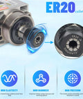 Beefy 2.2KW Air Cooled Spindle Motor 220V ER20 With Nut And Collet Included showcasing ER20 collet nut design.