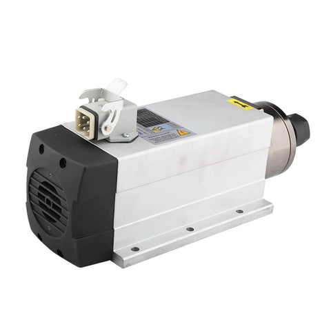 2.2KW ER20 Spindle Motor For CNC Router Square Air Cooled With Flange 220V 380V, angled view showing air cooling and flange mount.