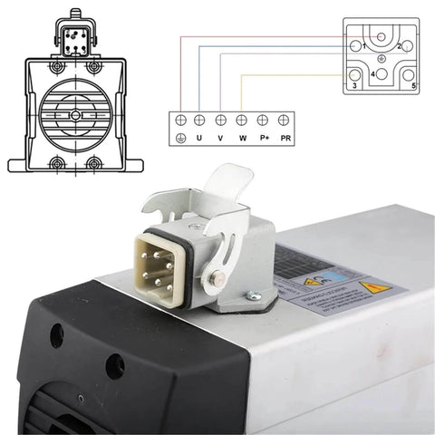 2.2KW ER20 Spindle Motor For CNC Router Square Air Cooled With Flange 220V 380V showing connector and wiring diagram