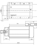 Technical drawing of 2.2KW ER20 Spindle Motor for CNC Router Square Air Cooled with Flange 220V 380V dimensions and mounting