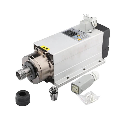 2.2KW ER20 spindle motor for CNC router, square air cooled with flange, 220/380V, high torque, includes bearings and components