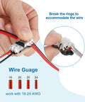 Close-up of hand holding 22 AWG LED wire with T-tap connector, part of the 65.6ft LED Extension Cable with 12 Piece 3 Way T Tap Wire Connectors kit