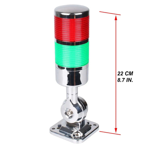 Front view of Workhorse 12-24V LED Stack Tower Lights With Buzzer for Industrial Warning, 2-layer beacon, red and green lights.
