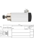 Beefed Up 2.2kW ER25 Air Cooled Spindle With 18000 RPM And 300 Hz shown with dimensions and side view illustration.