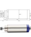 2.2KW Air Cooled Spindle Motor For Engraving And Milling With ER20 Collet, 80mm Housing, technical diagram with dimensions