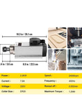 Beefy 2.2KW CNC Air Cooled Spindle Motor With ER20 Collet Four Bearings 24000Rpm shown with specifications and usage examples