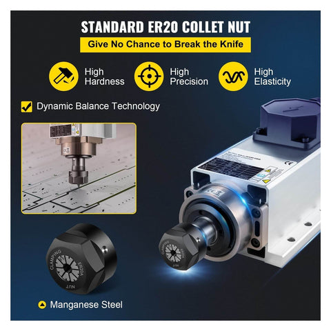 Beefy 2.2KW CNC Air Cooled Spindle Motor With ER20 Collet Four Bearings 24000Rpm High Speed Low Noise Cooling for CNC Machine