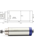 2.2KW ER20 Air Cooled Spindle Motor for Engraving and Milling, 80mm Shaft, 4 Bearings, 110V Water-Cooled System with Diagram
