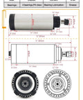 Diagram of CNC Spindle Kit 2.2KW ER20 220V DC 24000 RPM With 4 Bearing High Speed Main Bearings And 2HP Inverter VFD features and specifications