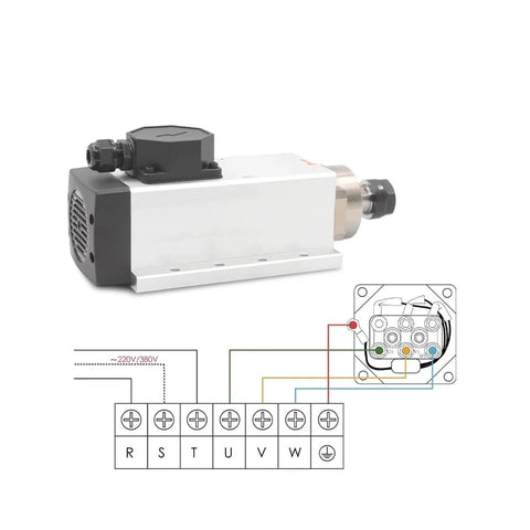 2.2kW ER20 Air Cooled Spindle Kit With Four Steel Bearings, 110V Industrial CNC Tool for Engraving and Milling, wiring diagram visible