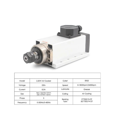 2.2kW ER20 Air Cooled Spindle Kit With Four Steel Bearings, 110V Industrial CNC Tool For Engraving And Milling, product specifications