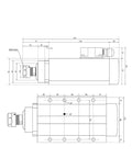 Technical drawing of a 2.2kW ER20 Air Cooled Spindle Kit With Four Steel Bearings, 110V Industrial CNC Tool For Engraving And Milling.