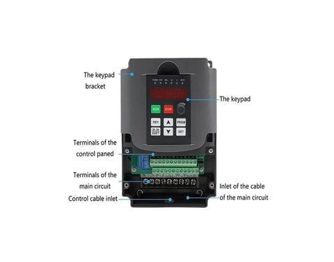 Frequency drive for Beefed-Up 2.2kW Air Cooled CNC Spindle with control panel and cable inlets