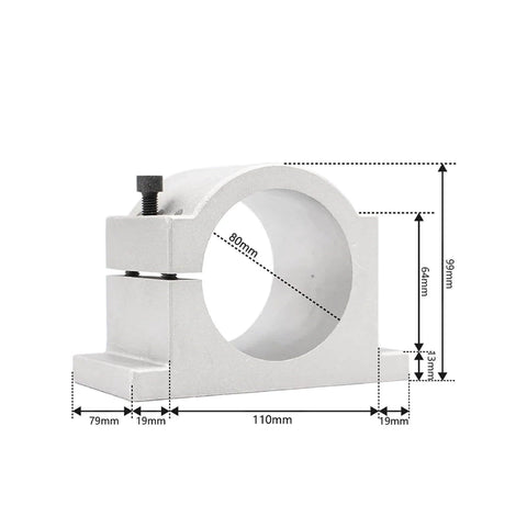 Beefed-Up 2.2kW Air Cooled CNC Spindle 80mm shaft mount bracket with dimensions for precision metalworking applications