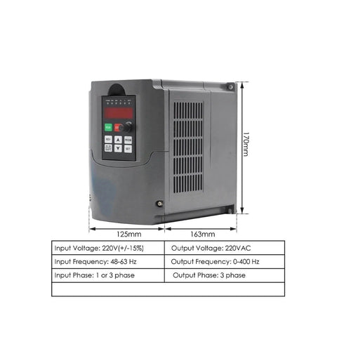 Beefed-Up 2.2kW Air Cooled CNC Spindle frequency drive 380V for precision metalworking, front view with dimensions 125mm x 163mm x 170mm