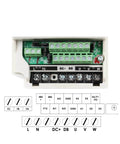 Control panel of 3 phase inverter VFD for 2.2 kW CNC Air Cooled Spindle Motor With ER20 Bearings, showing wiring terminal layout.