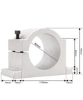 80mm aluminum clamp bracket for 2.2 kW CNC air cooled spindle motor with ER20 bearings, side view with measurements