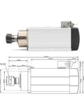 2.2kW 220V ER25 CNC Spindle Motor, Air Cooled, Ceramic Ball Bearings 0.01mm Runout, includes technical dimensions diagram