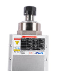 Close-up of 2 Point 2KW Air Cooled Square CNC Spindle Motor 220V 24000RPM ER20 Beefed Up Pro Grade Collet with label.
