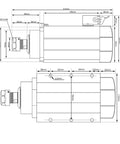 Technical drawing of Powerful 2.2kW ER25 CNC Spindle Motor With Flange, 220V Air Cooled Ceramic Ball Bearings, high speed spindle.