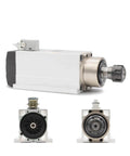 Powerful 2.2kW ER25 CNC Spindle Motor With Flange, 220V air cooled, ceramic ball bearings, high speed, side and front view