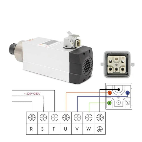 2.2kW ER25 Air Cooled Spindle With 18000 RPM, 300 Hz, Four Ceramic Ball Bearings, wiring diagram, HY 2.2kW Frequency Drive for 380V Systems