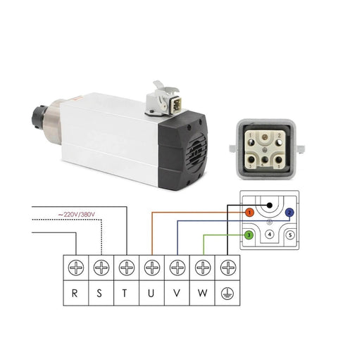 220V 2.2kW ER25 Woodworking Spindle Air Cooled With Ceramic Ball Bearings 0.01mm Runout VFD Inverter Wiring Diagram