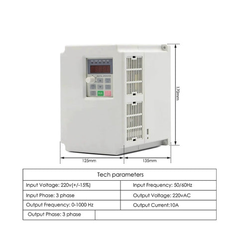 VFD inverter for 220V 2.2kW ER25 Woodworking Spindle Air Cooled With Ceramic Ball Bearings with dimensions and specs
